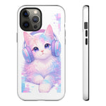 Pastel Cat Phone Case, Headphones Glitch Color Block Cover