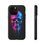 Neon Glitch Skull Phone Case, Dripping Paint Scanline Cover