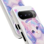 Pastel Cat Phone Case, Headphones Glitch Color Block Cover