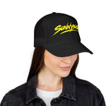 Sunnyside Houston Trucker Hat Bold Script Snapback Neon Yellow Streetwear Texas Foam Cap