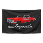 1961 Impala Bubble Top Wall Flag Banner 34x56 Red Hardtop Lowrider Decor