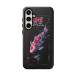 Glitch Koi Fish Art Tough Phone Case - Cyan Pink on Black
