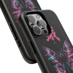 Glitch Moth Wings Art Tough Phone Case - Pink Cyan on Black