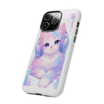 Pastel Cat Phone Case, Headphones Glitch Color Block Cover