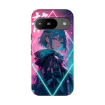 Anime Girl Phone Case Teal, Neon Kanji Calm Gradient Tough Cover