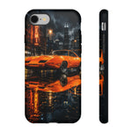 Orange Daytona Phone Case, Rainy City Night Muscle Car Tough Cover