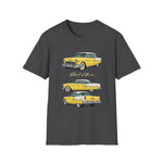 Yellow 1955 Chevy Bel Air T-Shirt | Vintage Classic Car Trio Illustration