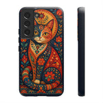 Folk Art Cat Phone Case, Bold Saturated Pattern Cover