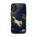 Turkish Van Swimming Cat Tough Case | Whimsical Night Pond, Lily Pads, Ducks