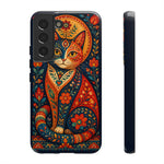 Folk Art Cat Phone Case, Bold Saturated Pattern Cover