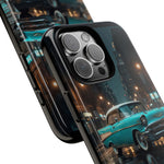 Vintage Teal 1957 Bel Air Classic Car Tough Case | Retro Rainy City Phone Cover