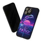 Neon Dolphin Retro Wave Tough Case | Vaporwave Japanese Text, 80s Synth Sunset