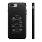 MX-5 Roadster Blueprint Miata Phone Case Featuring Front Side and Rear Views
