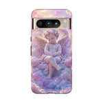 Cherub Cloud Throne Phone Case, Pastel Marble 3D Render Cover