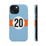 Copy of Blue Orange Number 20 Retro Racing Stripe Tough Phone Case Cover