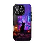 Lo-Fi Cat Neon Rain Window Vaporwave Art Tough Phone Case