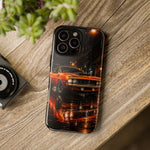 Orange Cuda Phone Case, Rainy City Night Muscle Car Tough Cover