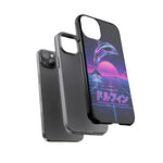 Neon Dolphin Retro Wave Tough Case | Vaporwave Japanese Text, 80s Synth Sunset