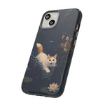 Turkish Van Swimming Cat Tough Case | Whimsical Night Pond, Lily Pads, Ducks