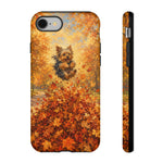 Yorkshire Terrier Jumping in Autumn Leaves Tough Case | Fall Dog Phone Cover