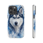Husky Watercolor Art Tough Phone Case - Icy Blue Dog Portrait