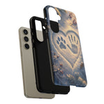 Pet Paw Print Phone Case Snow Heart Tough Cover Gift Art