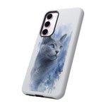 Russian Blue Cat Watercolor Portrait Tough Phone Case - Silver