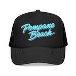 Pompano Beach Florida Trucker Hat Retro Script Snapback Neon Pastel Coastal Surf Style Cap