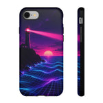 Neon Lighthouse Grid Ocean Art Tough Phone Case