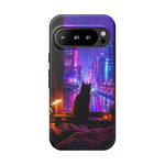 Lo-Fi Cat Neon Rain Window Vaporwave Art Tough Phone Case