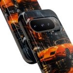 Orange Daytona Phone Case, Rainy City Night Muscle Car Tough Cover