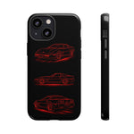 C4 Corvette Line Art Phone Case, Glowing Red Three-View