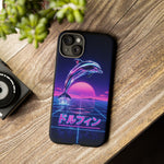 Neon Dolphin Retro Wave Tough Case | Vaporwave Japanese Text, 80s Synth Sunset