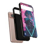 Anime Girl Phone Case Teal, Neon Kanji Calm Gradient Tough Cover
