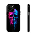 Neon Glitch Skull Phone Case, Dripping Paint Scanline Cover