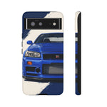 R34 Skyline GT-R Bayside Blue Tough Phone Case for 90s JDM Fans