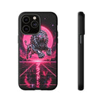 Chrome Lion Phone Case, Neon Grid Katakana Pride Tough Cover