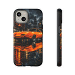 Orange Daytona Phone Case, Rainy City Night Muscle Car Tough Cover
