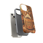 Coffee Cat Phone Case, Cozy Morning Folk Art Cover, Gift