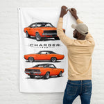 1968 Charger R/T Orange Black Top Banner 34x56 Garage Man Cave Wall Decor