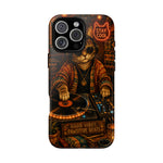 DJ Cat Phone Case, Glowing Turntables Folk Art Cover