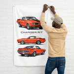 1971 Charger R/T Orange White Top Banner 34x56 Garage Man Cave Wall Decor
