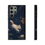 Turkish Van Swimming Cat Tough Case | Whimsical Night Pond, Lily Pads, Ducks
