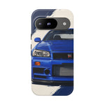 R34 Skyline GT-R Bayside Blue Tough Phone Case for 90s JDM Fans
