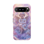 Cherub Cloud Throne Phone Case, Pastel Marble 3D Render Cover