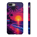 Retro Sunset Beach Scene Phone Case | Neon Palm Ocean Wave