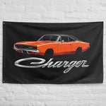 1968 Charger R/T Wall Flag Banner 34x56 Orange Black Top 440 Muscle Car