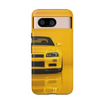 Yellow Skyline Phone Case, R34 GTR 90s JDM Legend Tough Cover for Men Gift