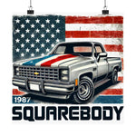 1987 Chevy Squarebody Truck Poster American Flag Patriotic Vintage Wall Art