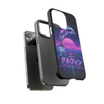 Neon Dolphin Retro Wave Tough Case | Vaporwave Japanese Text, 80s Synth Sunset